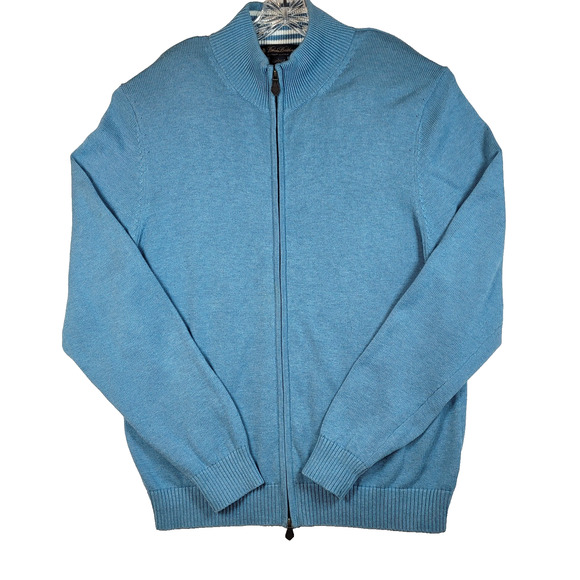 Brooks Brothers 100% Supima Cotton Full Zip Sweater Blue Size L Lightweight - Picture 2 of 9
